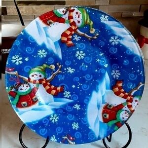 Christmas Decorative handmade 8" plate Snowmen‎ Family Snowman